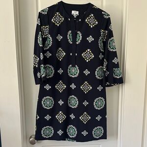 Crown & Ivy Black Sheath Dress with Blue Patterns